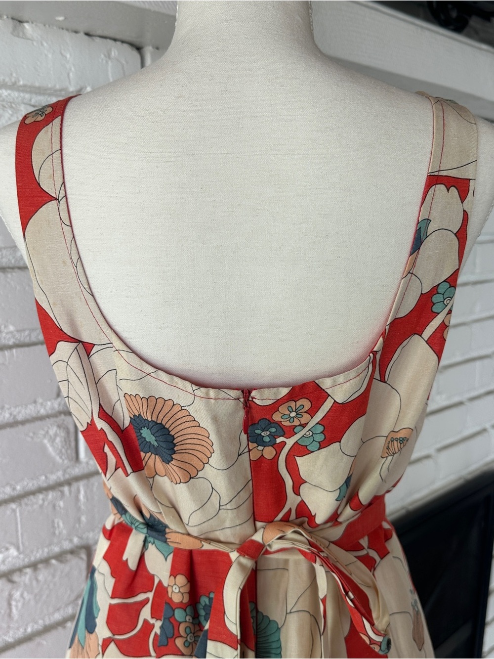 Vintage Nanette Lepore Silk Linen Bold Floral Midi Dress Retro 70s - Size 6 - Picture 7 of 9